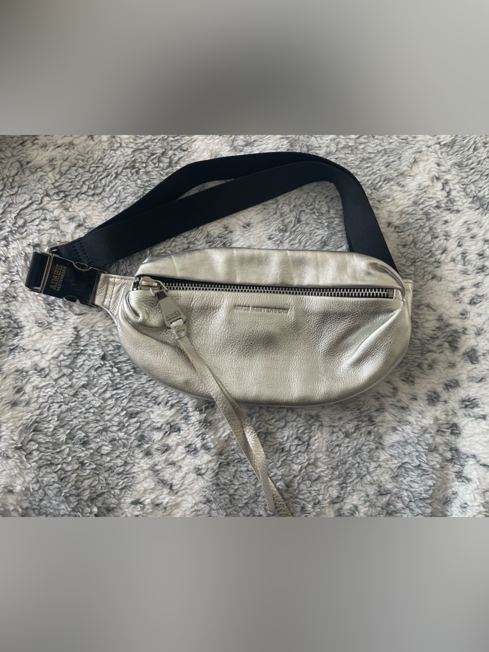 Aimee Kestenberg Silver Metallic Leather Belt Bag Fanny Pack Adjustable Strap